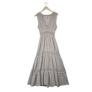 Seaspice Resort Wear Cotton Maxi Dress sz M Beige Tiered Crochet Insets Boho